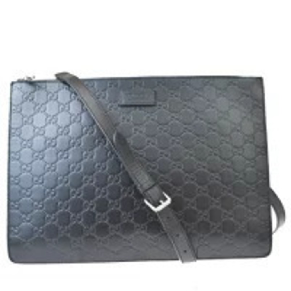 Gucci Shima Shoulder Bag Clutch GG Black Leather